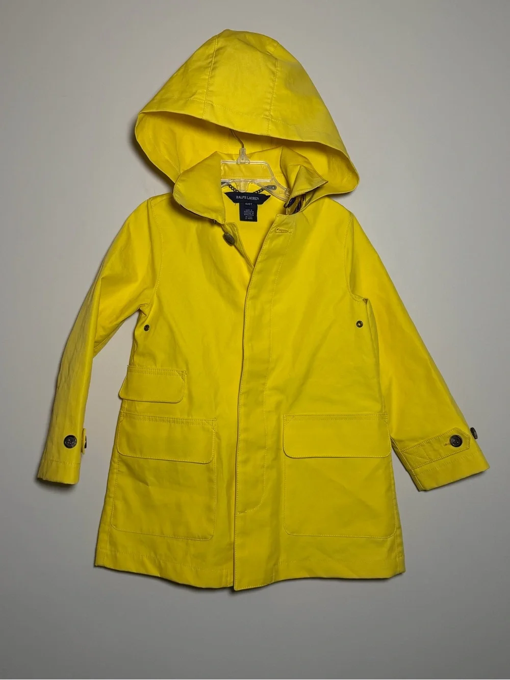 Ralph Lauren Girls Yellow Hooded Raincoat Jacket 4T Cotton Button Front Hood